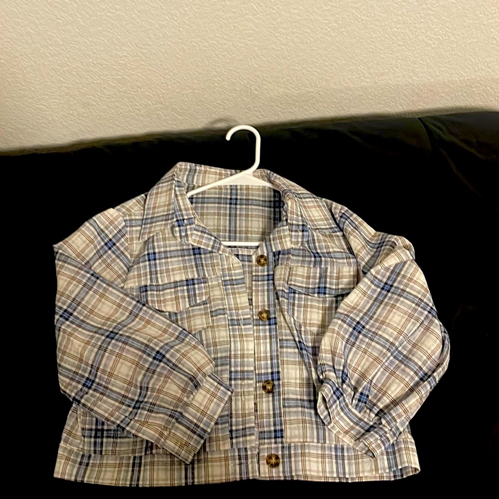 Flat pocket tartan crop blouse